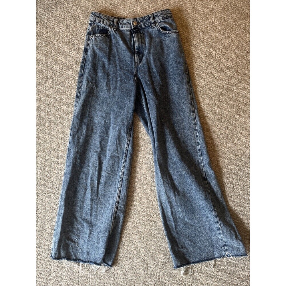 MNG Denim Jeans Womens Size 2 Caroline Blue Straight Leg Distressed Denim